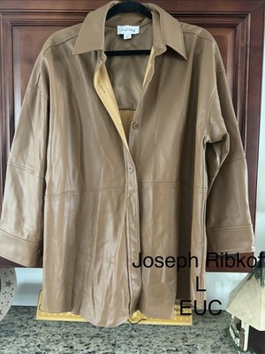 Joseph Ribkoff Nell Nutmeg Leatherette Shirt Minimalist Quiet Luxury Women's L