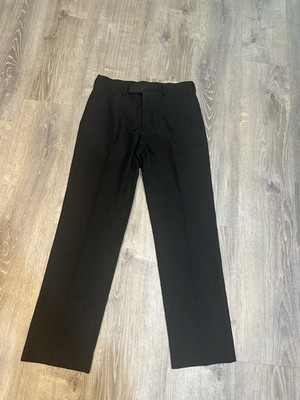 John Henry Black Dress Pants Polyester 32x32 Flat Front Straight Leg Men's