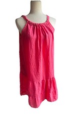 100% Linen Sun Dress Babydoll Italy Pink Tiered Beach Italian Mini XS Small M