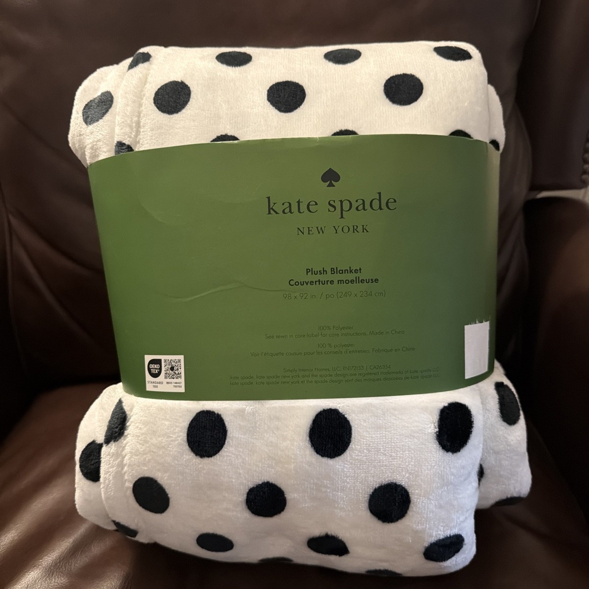 Kate Spade Full / Queen Lia Dot White / Black Plush Blanket NEW | eBay