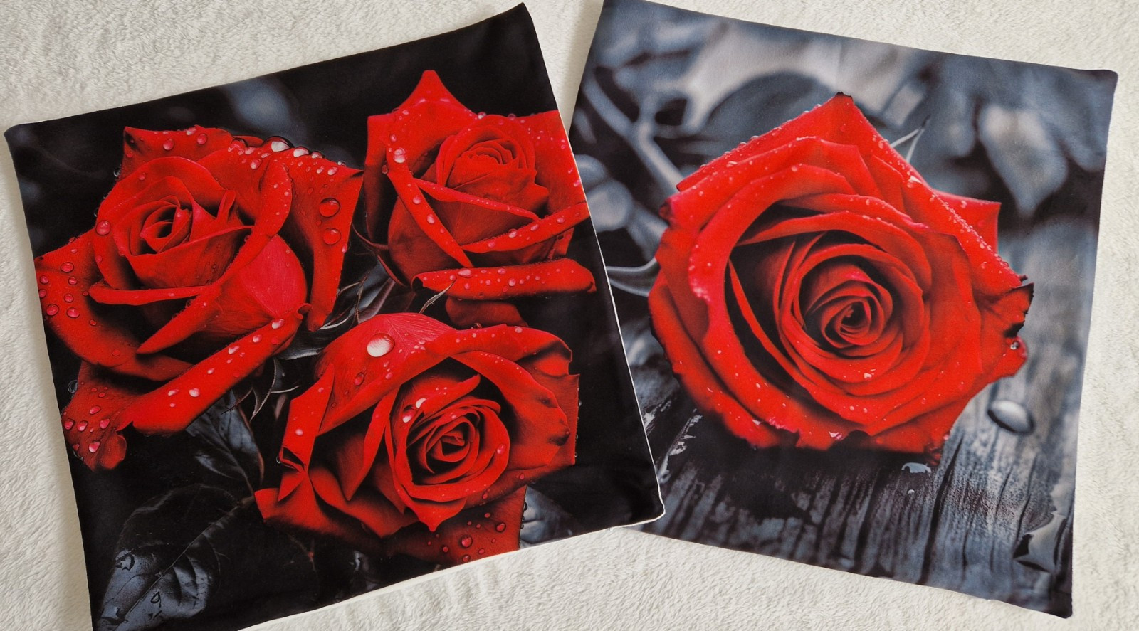 New 2 pcs Cushion Covers Red Rose Roses Pillow Pillowcase 18inch 45x45cm Velvet