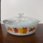 Anchor Hocking Casserole Vintage 437 Fruit Milk Glass & Lid Hildi Pattern 1½ Qt