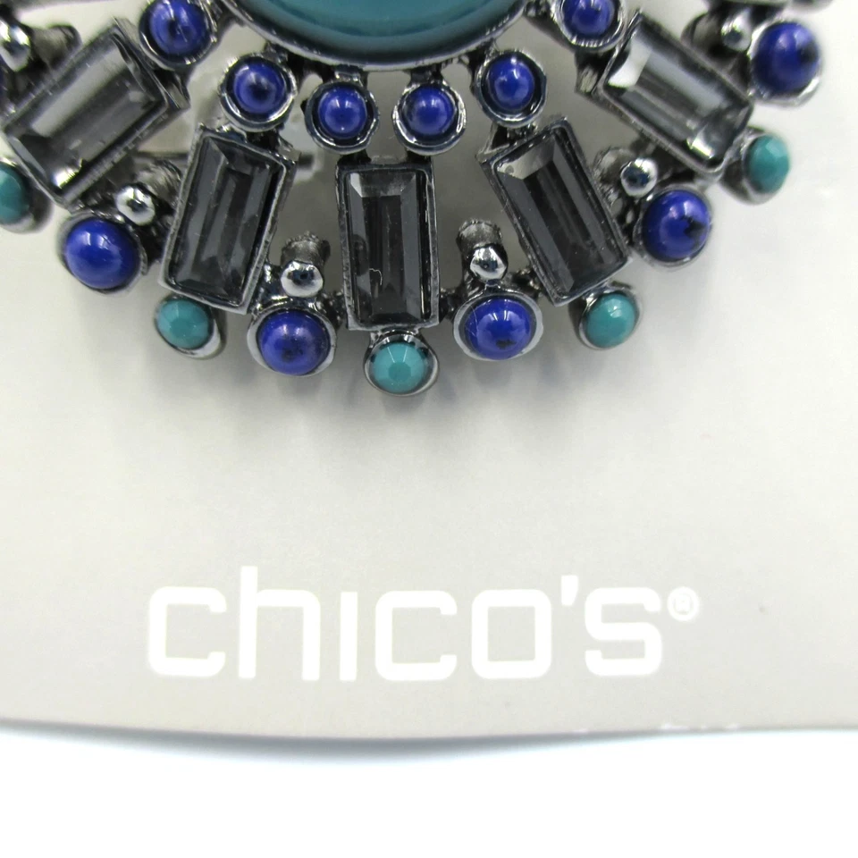 Broche Prendedor Chico’s Gunmetal Piedras Azul Nuevo con Etiquetas $39 Clásico Vintage Inspirado Retro Foto 4 de 4
