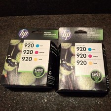 Set of 2 HP 920 Original Ink Cartridges 3-Pack Cyan Magenta Yellow EXP APR 2014