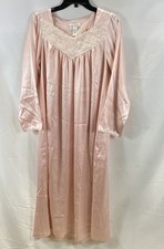 Oscar de la Renta Women's Pink Satin Nightgown Sleepwear Lace Trim Sz S