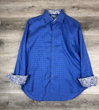 Robert Graham Shirt Mens XL Blue Geometric Flip Cuff Classic Fit Button Up