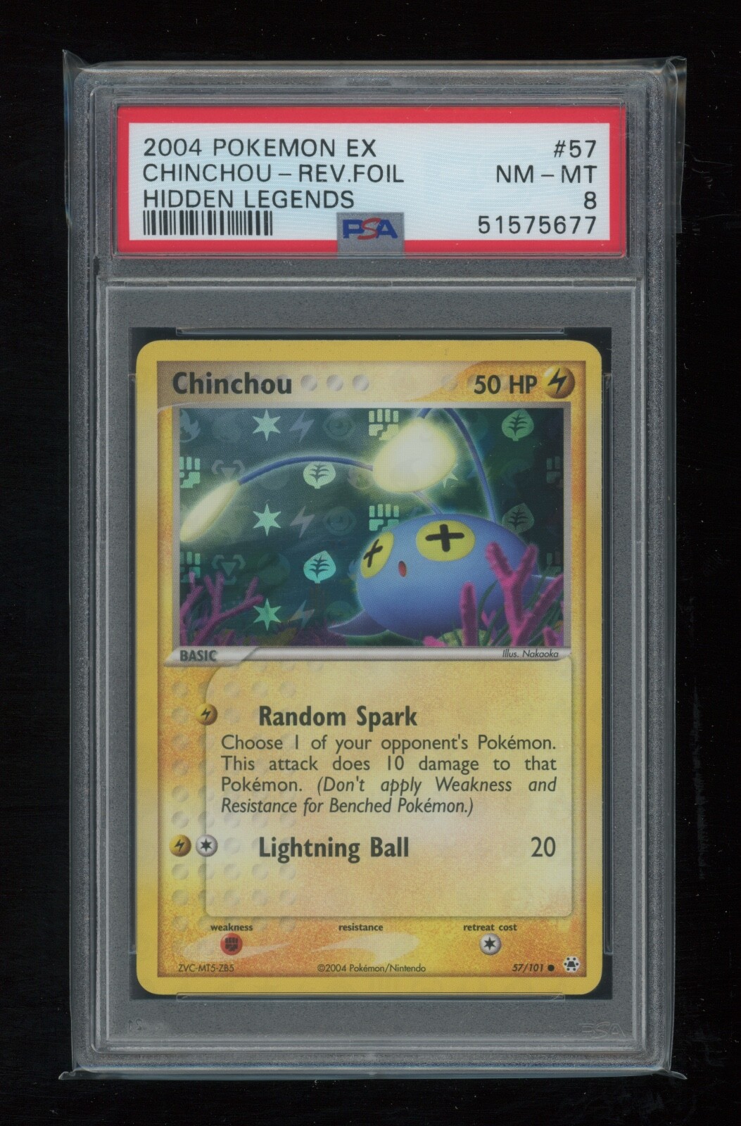 POKEMON EX Hidden Legends CHINCHOU 57/101 Common REVERSE HOLO FOIL PSA 8 NM-MT