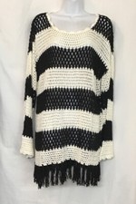 mumu Paula Fringe Pull Over Cruise Stripe Dress Black And White NWT Size XS
