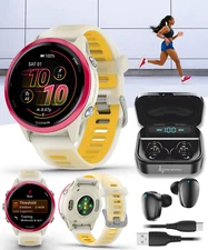 Garmin Forerunner 570 42mm GPS Running Smartwatch Raspberry w/ BLK EarBuds