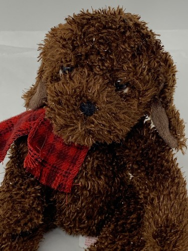 Russ Brillo Peluche Marrón Perro Peluche Cachorro Rojo Bufanda a Cuadros 6" Juguete Sentado - Imagen 3 de 11