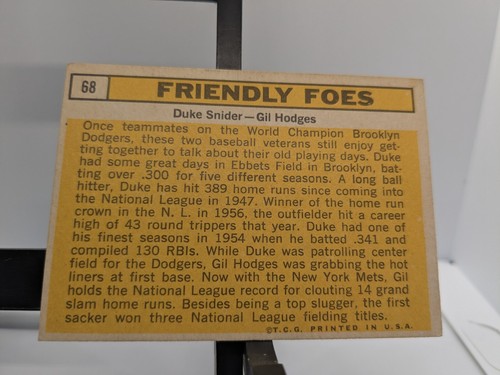 1963 Topps - Duke Snider, Gil Hodges #68 - Afbeelding 2 van 2