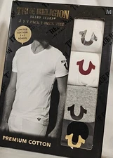 True Religion 4 V-Neck T-Shirts M White Gray Black, Cotton, Horseshoe Logo Ω