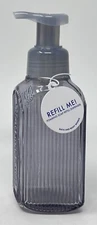 BATH BODY WORKS GREY LINES GLASS GENTLE FOAMING HAND SOAP DISPENSER HOLDER PUMP