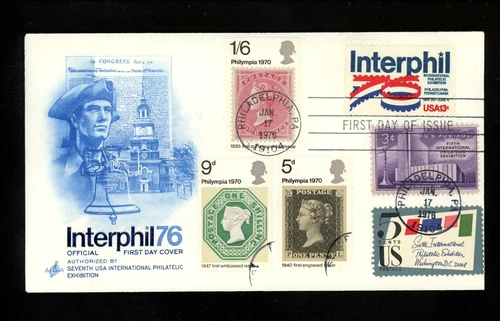 US FDC #1632 Artcraft 1976 PA Interphil '76 Stamp Combo Great Britain #642-644