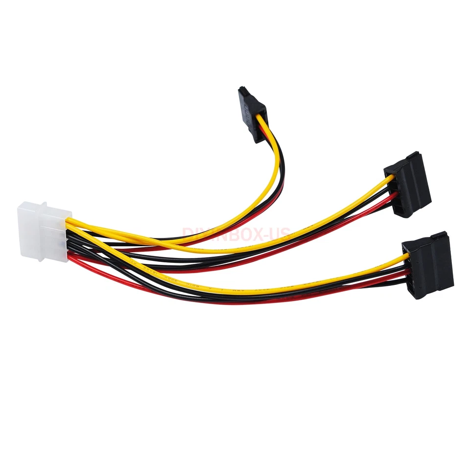 2x 4 Pin Male IDE Molex to 3 SATA Female Splitter HDD Power Adapter Cable - Image 4 of 4