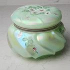 Fenton Iridescent Sea Mist Green Hand Painted Wavecrest Powder Jar Signed