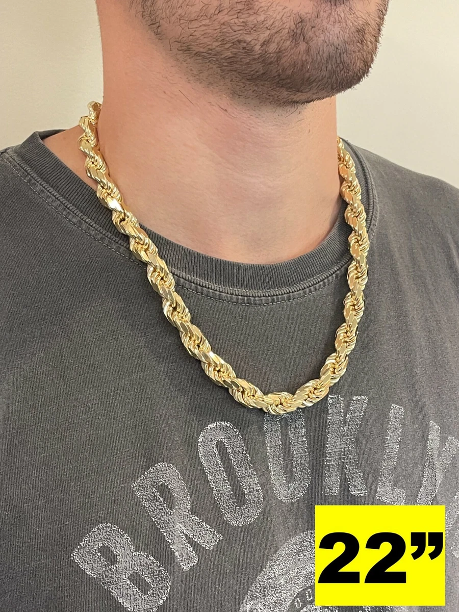 11mm Thick Mens Rope Chain 14k Gold Over Real Solid 925 Sterling Silver  Necklace