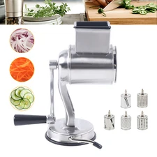 Metal Rotary Cheese Grater Hand Drum Slicer Crank Vegetable Chopper Silver