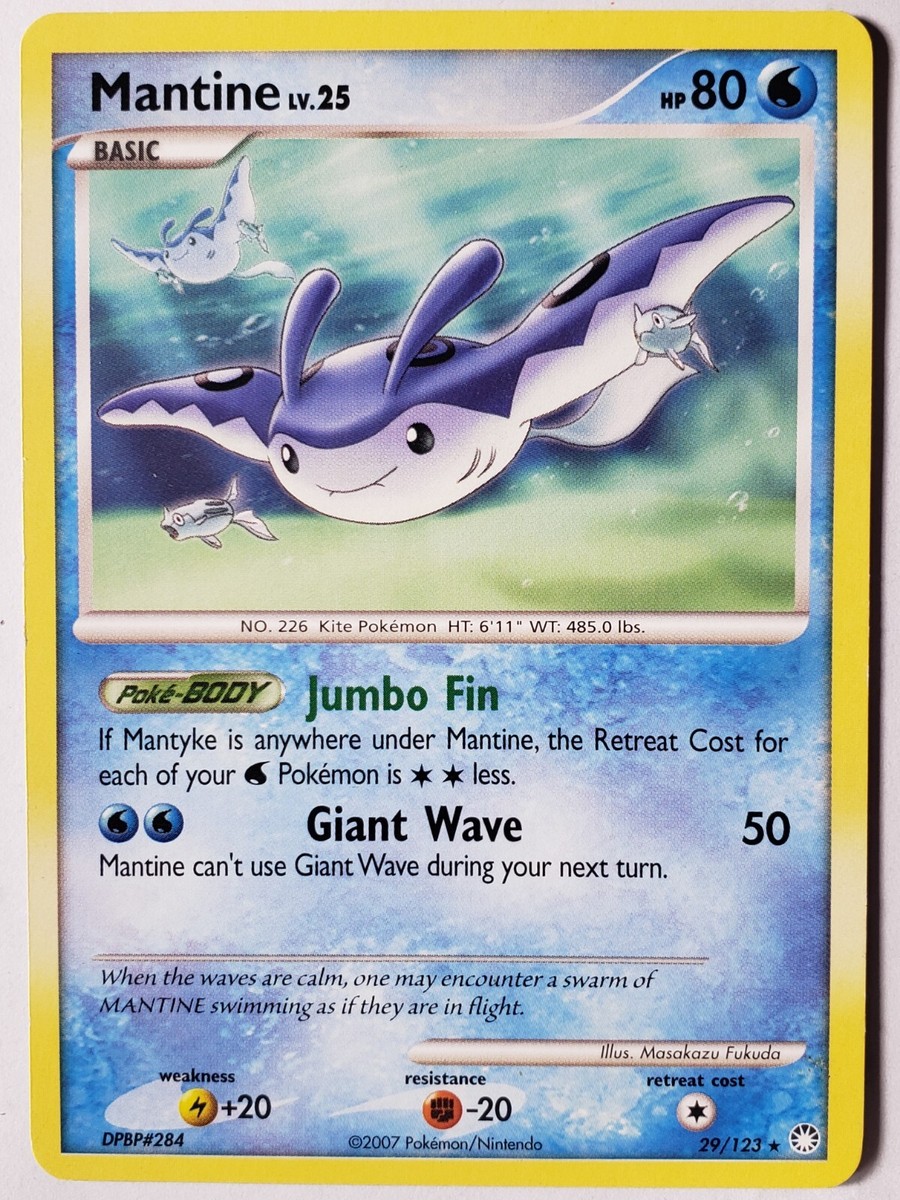 Mantine 29/123 LP - RARE Mysterious Treasures Pokemon Card