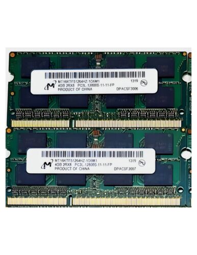 Micron Kits 2x 4GB 2RX8 PC3L-12800S DDR3-1600Mhz 1.35V RAM Laptop SODIMM Memory