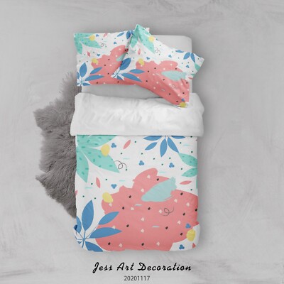 3D Leaves Flora Watercolor Quilt Cover Set Bedding Sets Pillowcases Queen 7