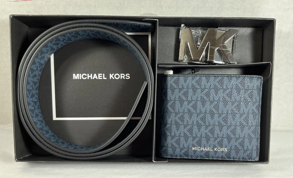Michael Kors Hombre Cartera Cinturón Reversible MK Signature 3 en 1 Set de Regalo Foto 3 de 4