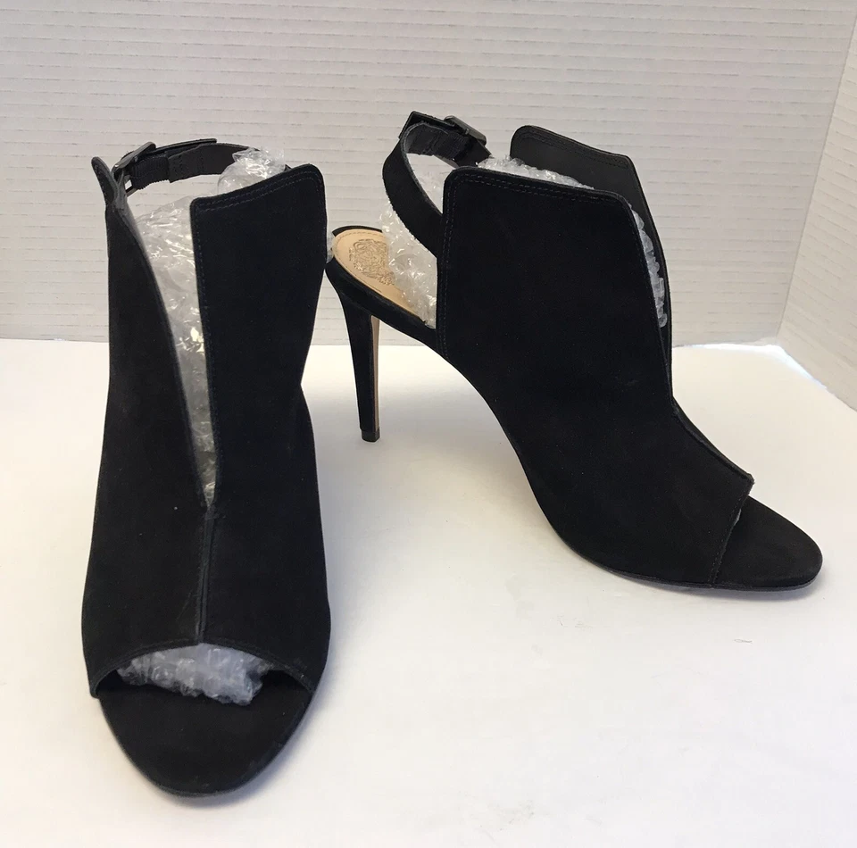 Sandalia Vince Camuto Para Mujer Talla 10M Catina Tacón Alto Botín Negro Gamuza Punta Abierta Foto 4 de 4