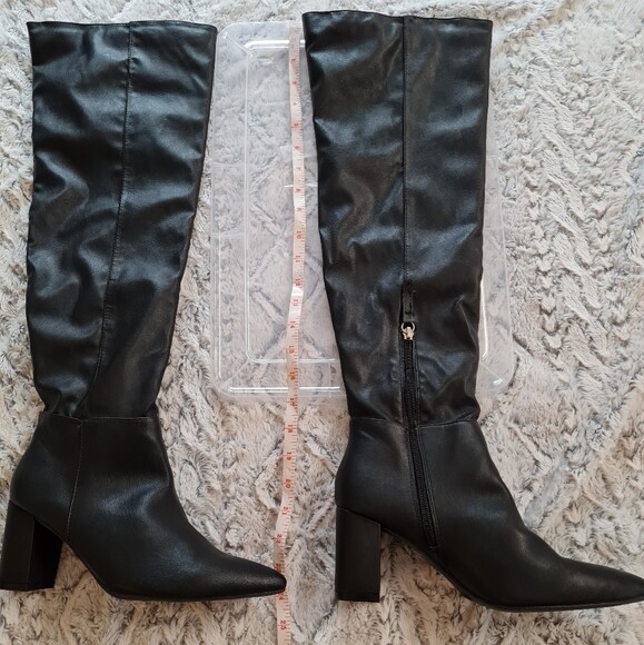 NWT Charlotte Russe Black Pointed Boots Pleather Over The Knee