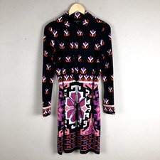 Muse Dress Womens 10 Black Pink Geo Print Popover Shirt Stretch A Line Collared