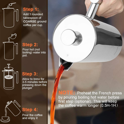 French Press Coffee Maker, 304 Grade Stainless Steel Insulated Coffee Press with - 第 5/12 張圖片