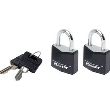 Image of Masterlock Aluminium Vinyl Padlock Pack of 2 Keyed Alike 30mm Black