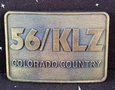 VTG Brass Belt Buckle Money Associates Advertising 56/KLZ Colo. Country 3.5"x2.5