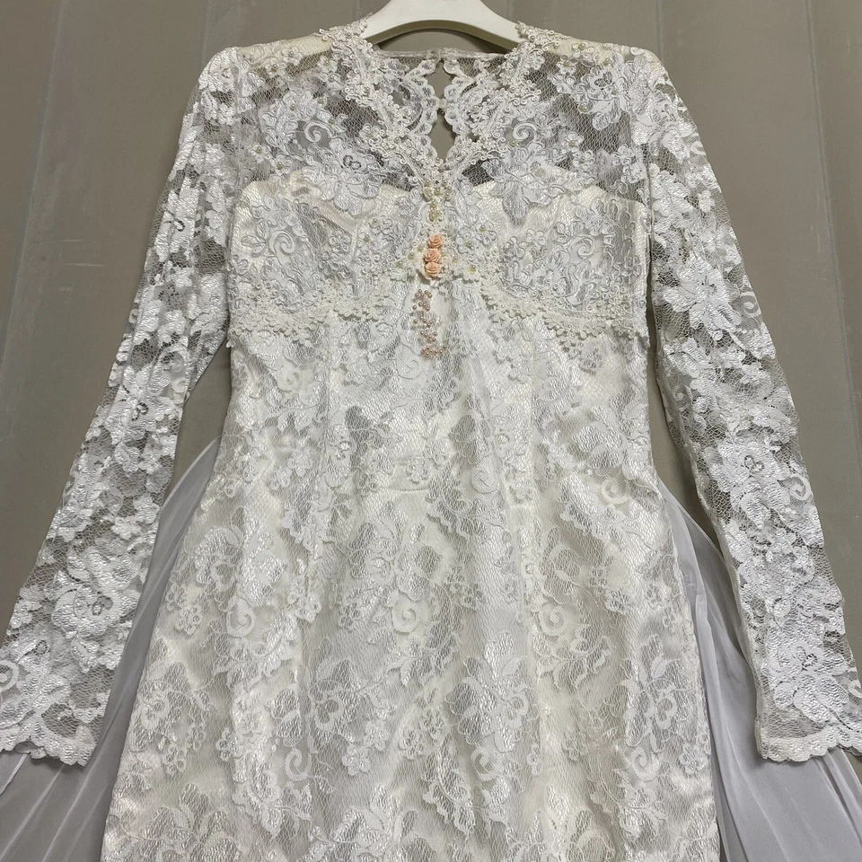 Vestido de novia vintage Jessica McClintock talla 7/8 encaje cuentas tul Foto 4 de 4