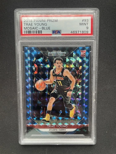 2018-19 PANINI PRIZM TRAE YOUNG MOSAIC BLUE PRIZM #93 ROOKIE RC PSA 9
