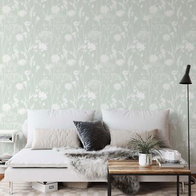 Meadowsweet Wallpaper Botanical Floral Catherine Lansfield Muriva 16558 Green