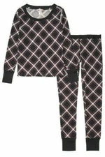 NEW Victorias Secret Thermal Long PJ Pajama Set Black Bias Plaid Regular NB28sz