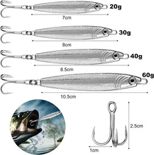 4PCS/Set Lead Metal Jigging Lure 20g-60g Spoon Bait Saltwater Jig Fishing Tackle