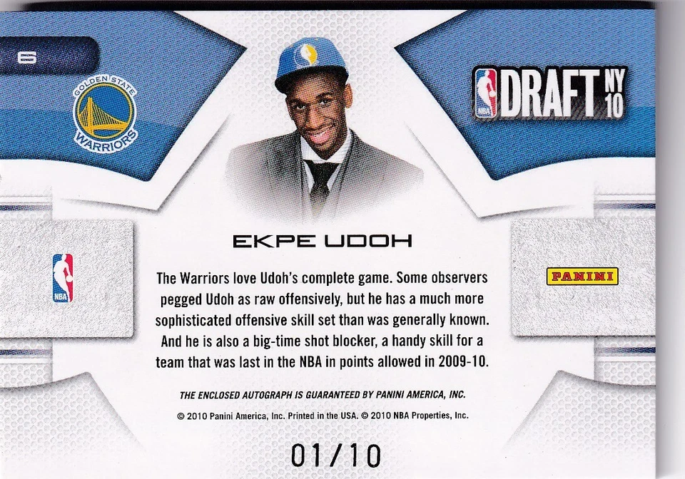 2010-11 Prestige NBA Draft Class NBA Logoman Signatures #6 Ekpe Udoh 1/10 - Image 2 of 2
