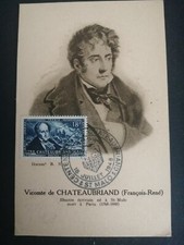 FRANCE CARTE POSTALE YVERT 816 VICOMTE CHATEAUBRIAND 18F SAINT MALO 1948