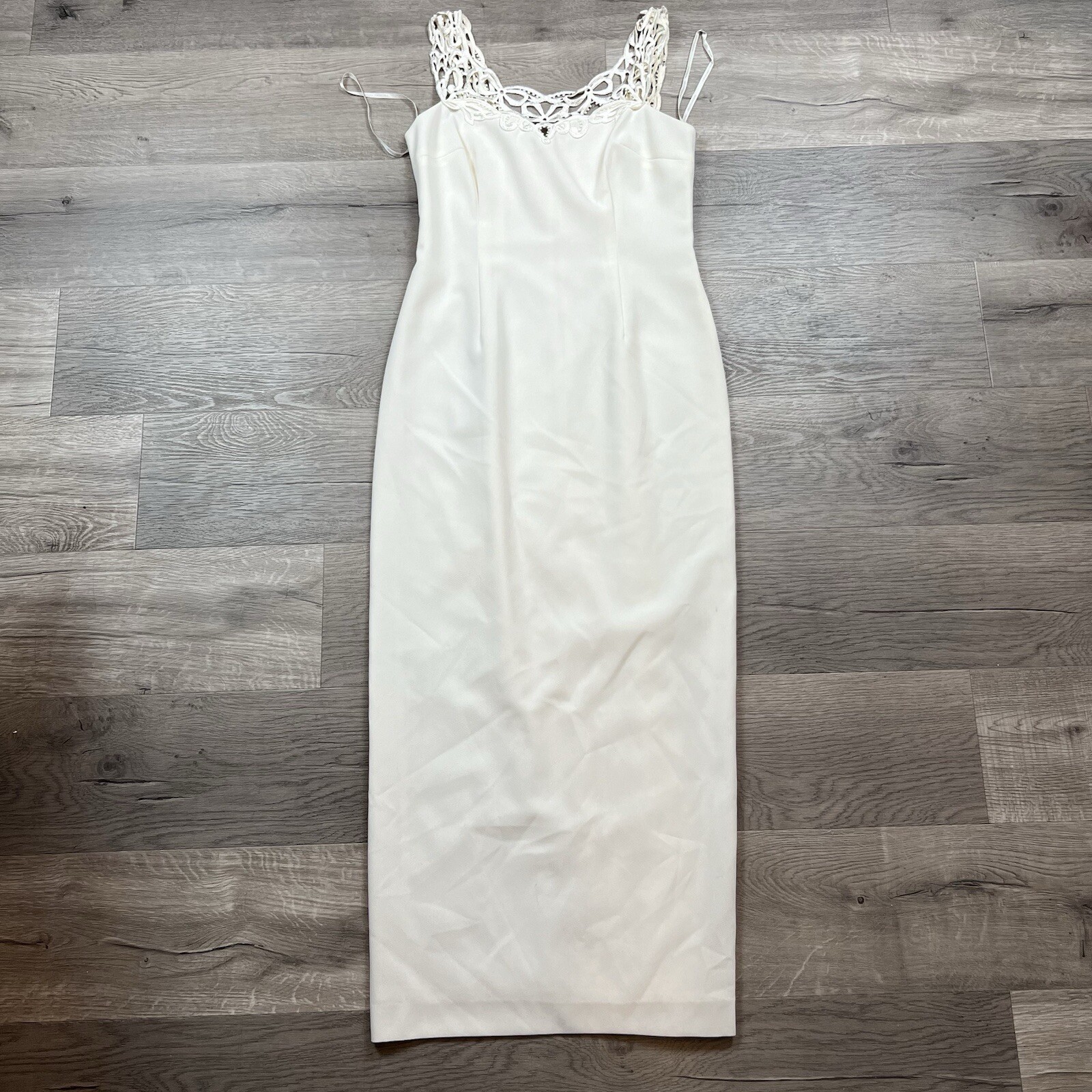 Vintage 90’s Laundry Shelli Segal Dress Women Off White 100% Polyester Size 10