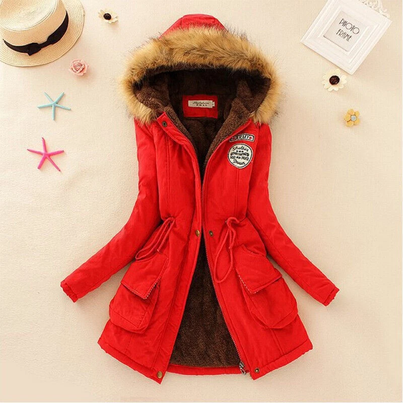 Winter Women's Warm Long Coat Fur Fleece Hooded Jacket Zip Up Parka Coat Outwear - Image 4 of 4