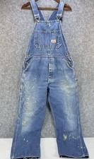 Vintage Round House Denim Overalls 36x32 Made in USA Distressed Workwear Paint