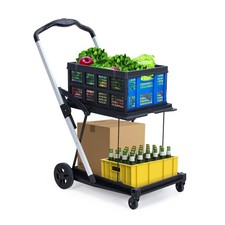 Foldable Shopping Cart 2 Storage Crates,Aluminum Utility Cart,Rolling Grocery