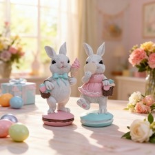 2ps Easter cake rabbit statue, white rabbit statue, spring home decoration item
