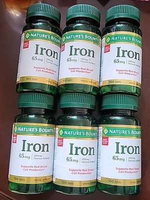 (6) Nature's Bounty Iron 65mg (100 Tabs Each) ~EXP: 11/28+