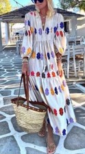 SHEIN Breezaya White/Multicolor Geometric Maxi Dress S V-Neck