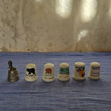 6 State Souvenir Thimbles & California Bell - Alabama, Georgia, Massachusetts
