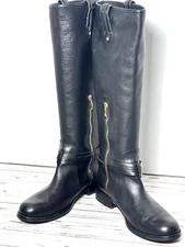 Vince Camuto Kabo Black Leather Zip Riding Boots Sz 8.5 Black Leather Boots 