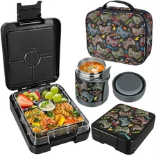 Kids Bento Lunch Box Set with 10oz Soup Thermo, Leak-proof Containers