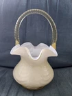 Fenton Yellow Drape Cased Glass Basket Ruffled Rim Clear Yellow Handle